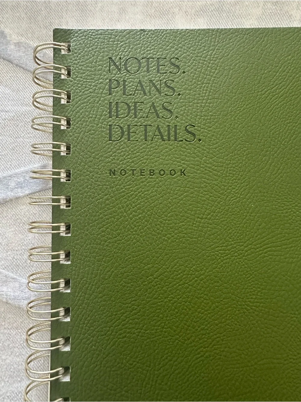 Olive Green Fringe Spiral Notebook - NOTES PLANS IDEAS DETAILS